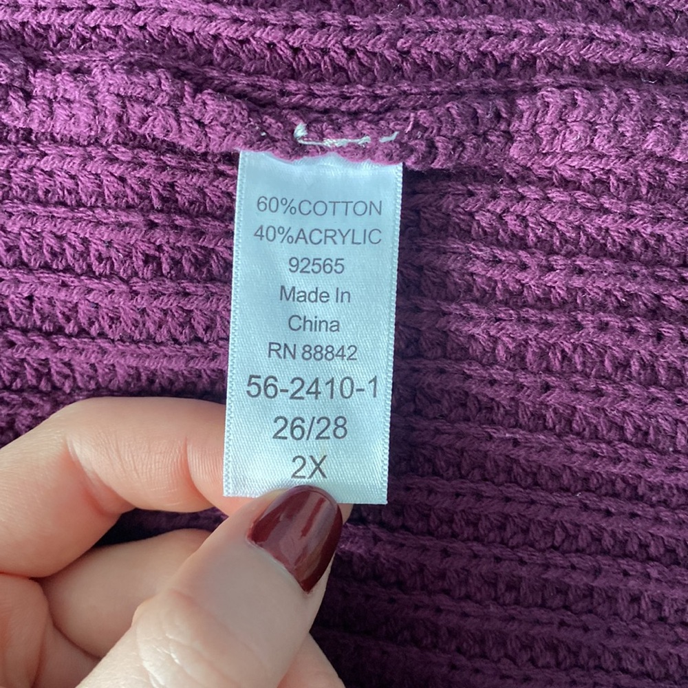 Woman Within 2X 26/28 Cable Knit Woven Purple Button Up Cardigan With Pockets - Picture 10 of 10